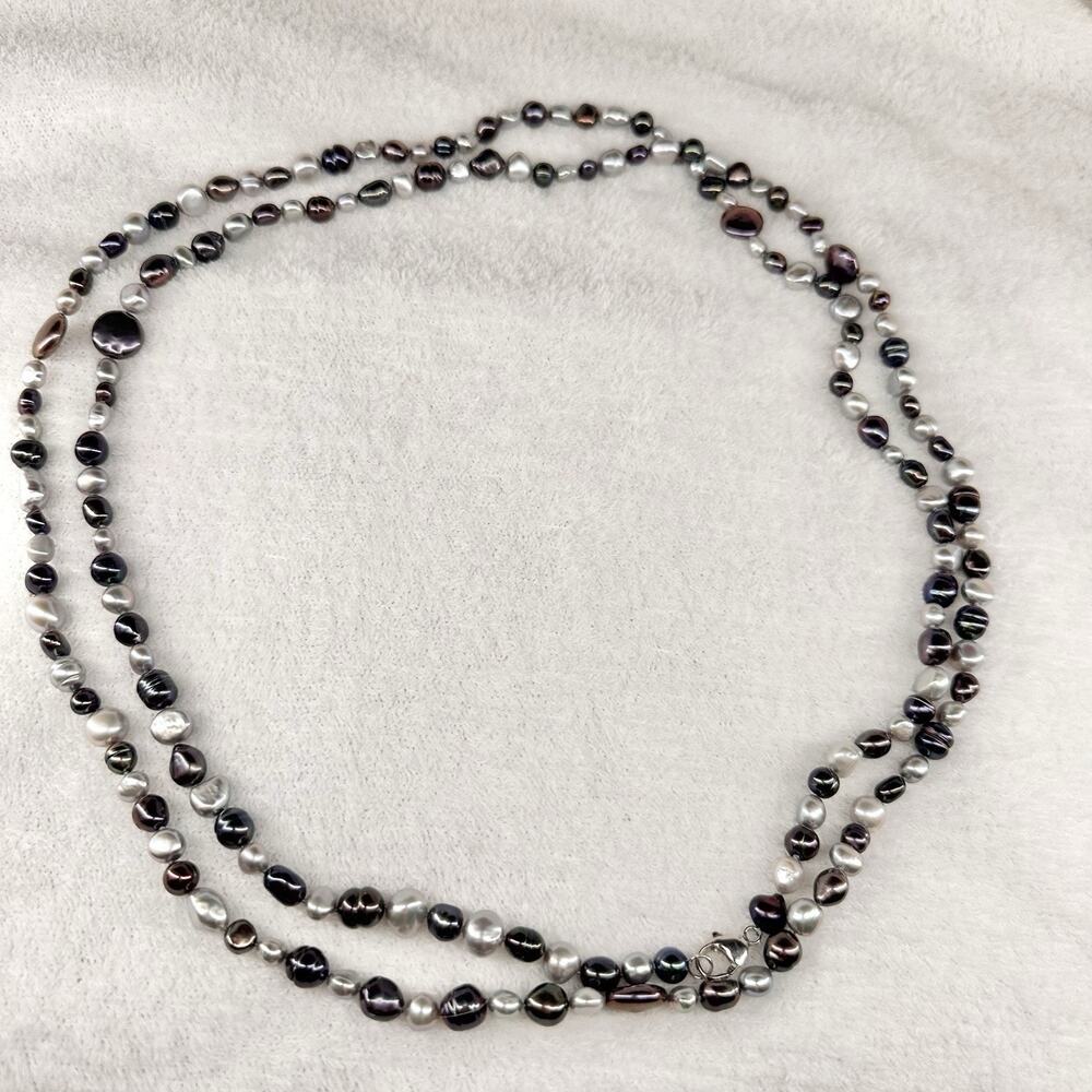 Honora 925 Sterling Silver Cultured Freshwater Pearl Long Necklace Purple Silver